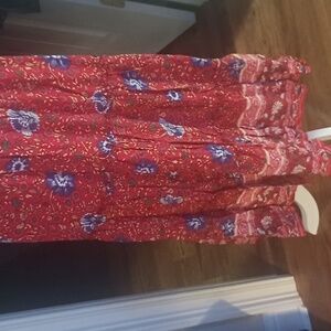 A New Floral Red Maxi Skirt Size L/XL By Hibluco